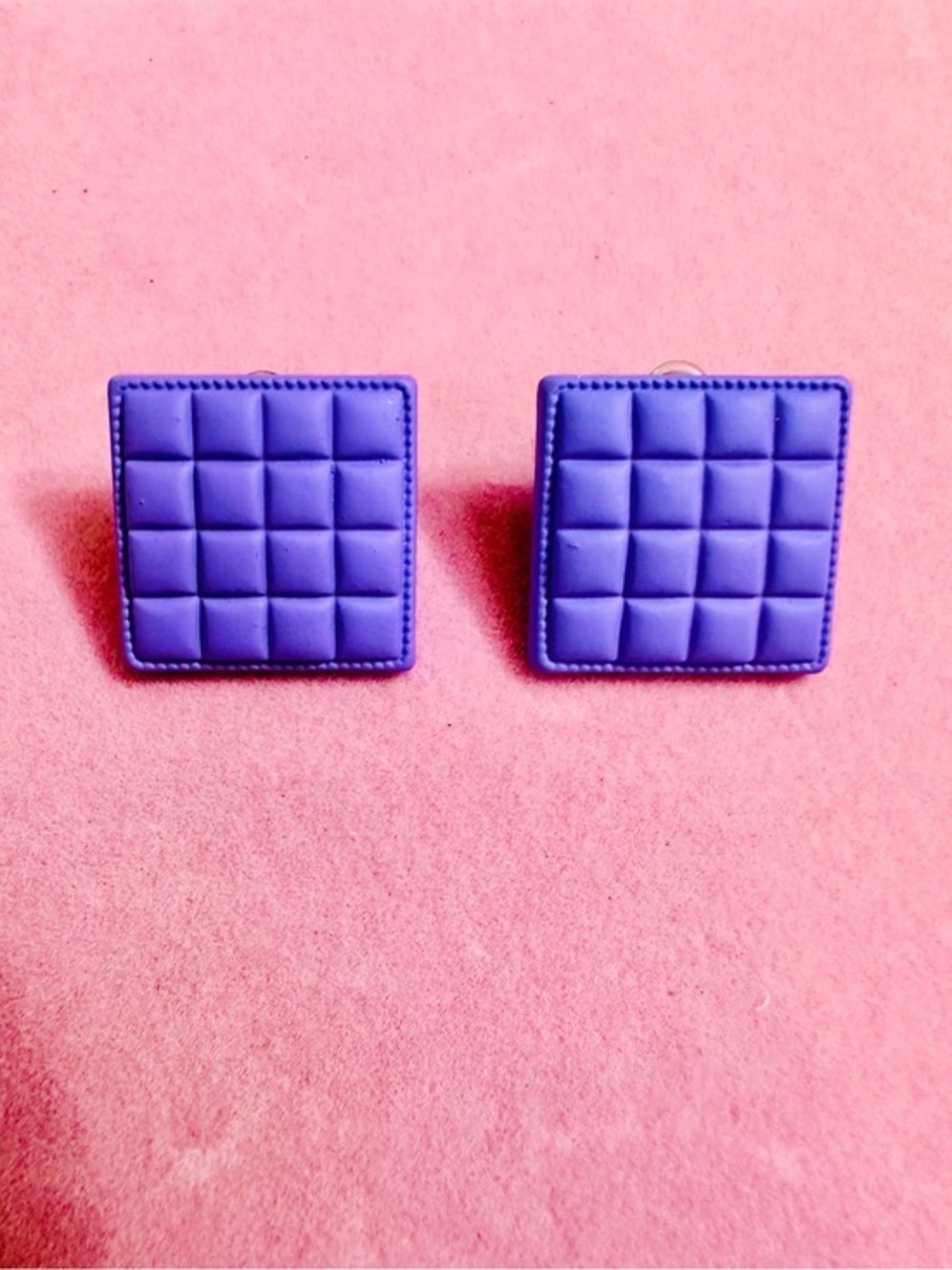 NWT Purple Quilted Square Stud Earrings